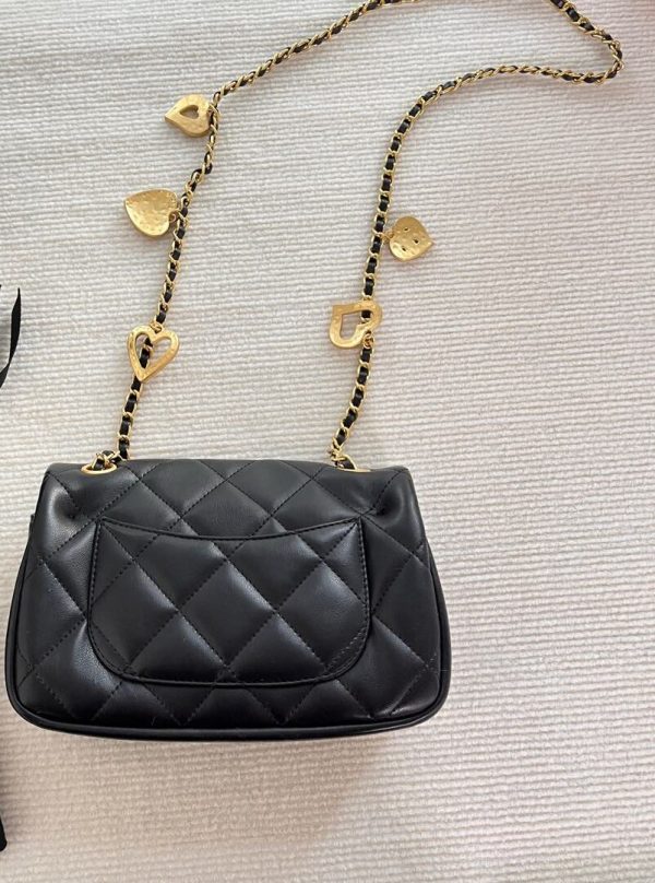 VIP Beauty Clutch Quilted Crossbody Shoulder Bag w Charms Black Leather - Image 7