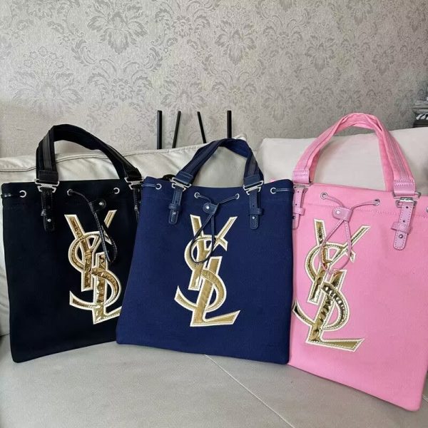 Tote Shoulder Bag Leather Canvas Vintage - Image 2