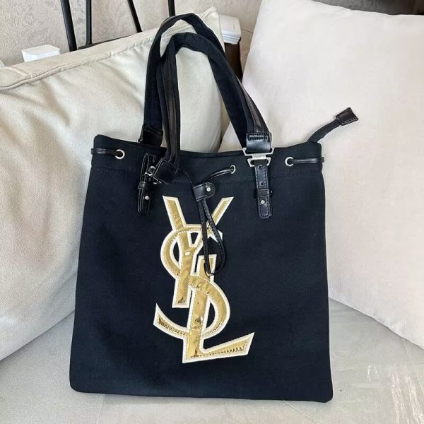 Tote Shoulder Bag Leather Canvas Vintage - Image 6