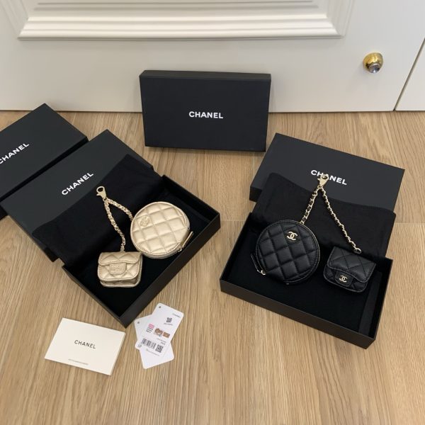 Lambskin Round Coin Purse and Case Gold/Black