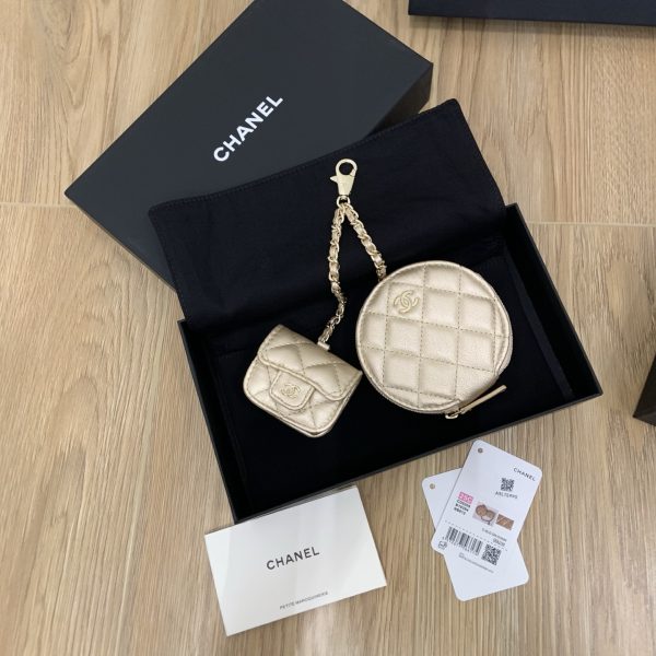 Lambskin Round Coin Purse and Case Gold/Black - Image 3