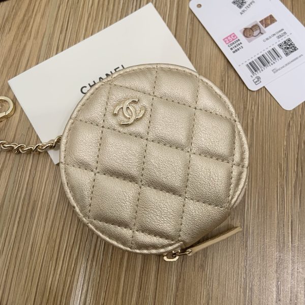 Lambskin Round Coin Purse and Case Gold/Black - Image 6
