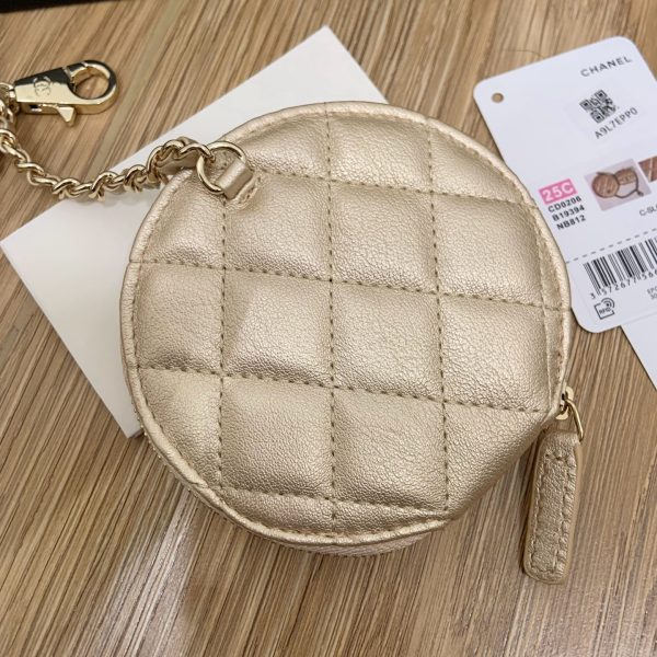 Lambskin Round Coin Purse and Case Gold/Black - Image 7