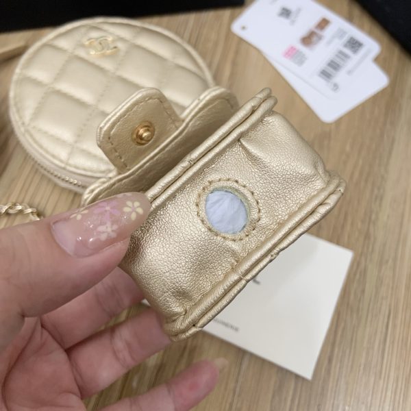 Lambskin Round Coin Purse and Case Gold/Black - Image 11