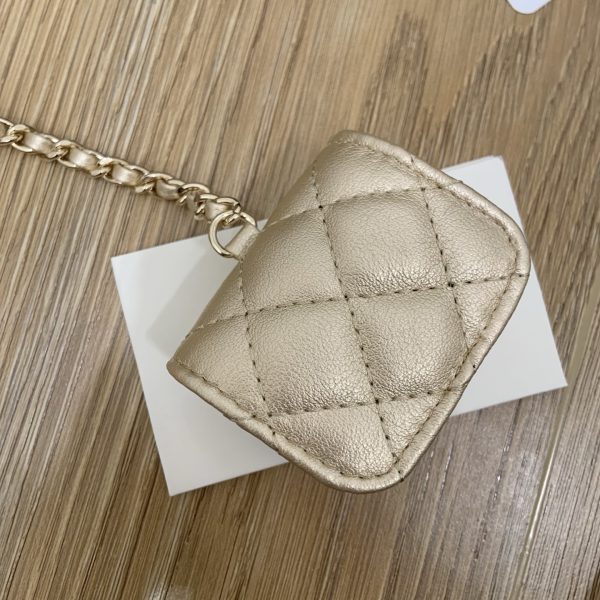 Lambskin Round Coin Purse and Case Gold/Black - Image 9