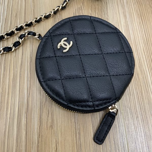 Lambskin Round Coin Purse and Case Gold/Black - Image 15