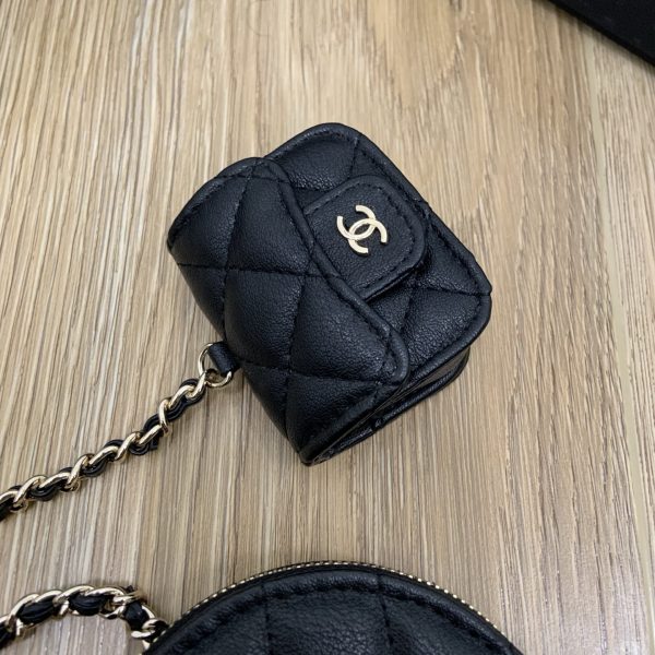 Lambskin Round Coin Purse and Case Gold/Black - Image 17