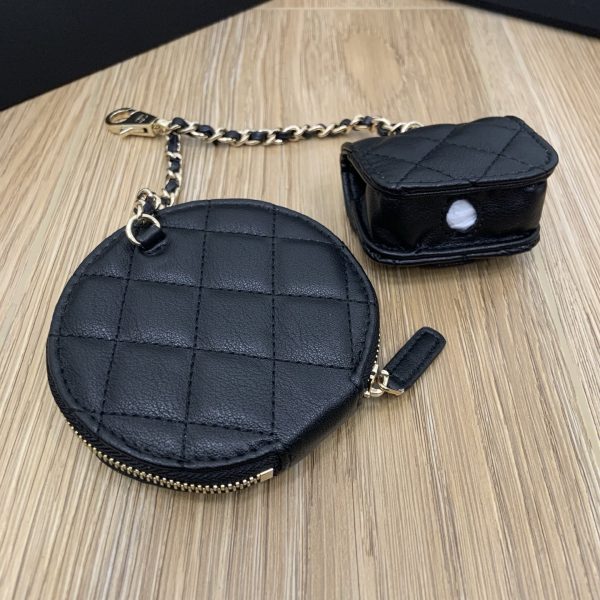 Lambskin Round Coin Purse and Case Gold/Black - Image 16