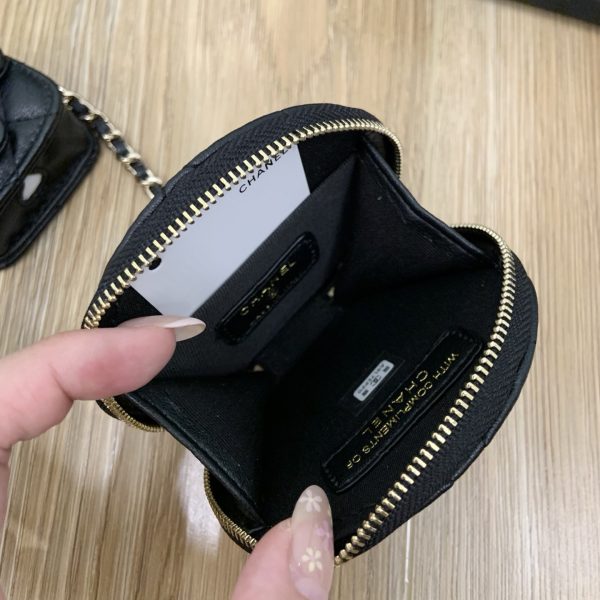 Lambskin Round Coin Purse and Case Gold/Black - Image 18