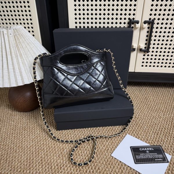 31 Nano Chain Shoulder Hand Bag AP3656 Leather Black/White - Image 13