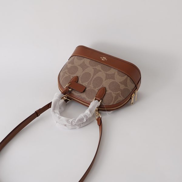 Sabrina Top Handle Satchel Bag Signature Canvas Crossbody Brown CAS19 - Image 4