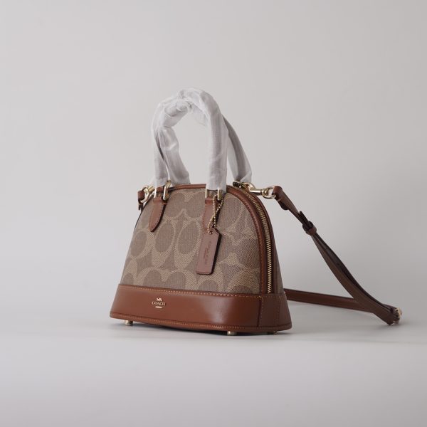 Sabrina Top Handle Satchel Bag Signature Canvas Crossbody Brown CAS19 - Image 7