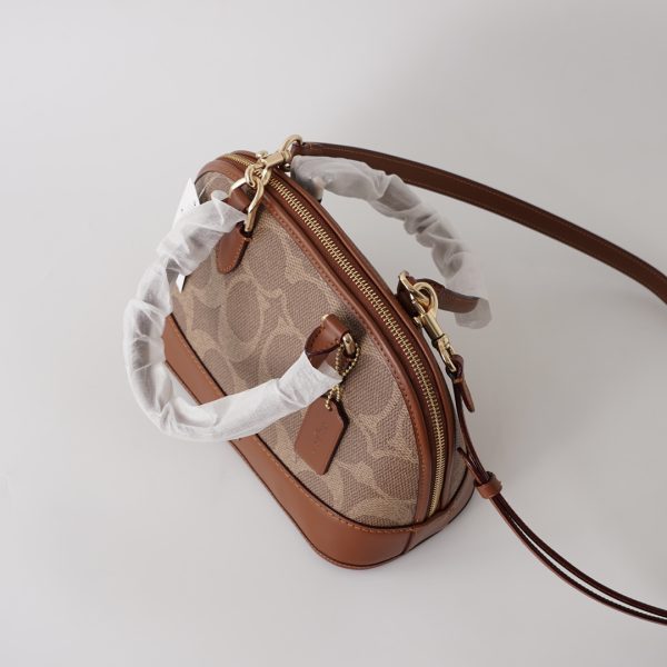 Sabrina Top Handle Satchel Bag Signature Canvas Crossbody Brown CAS19 - Image 10
