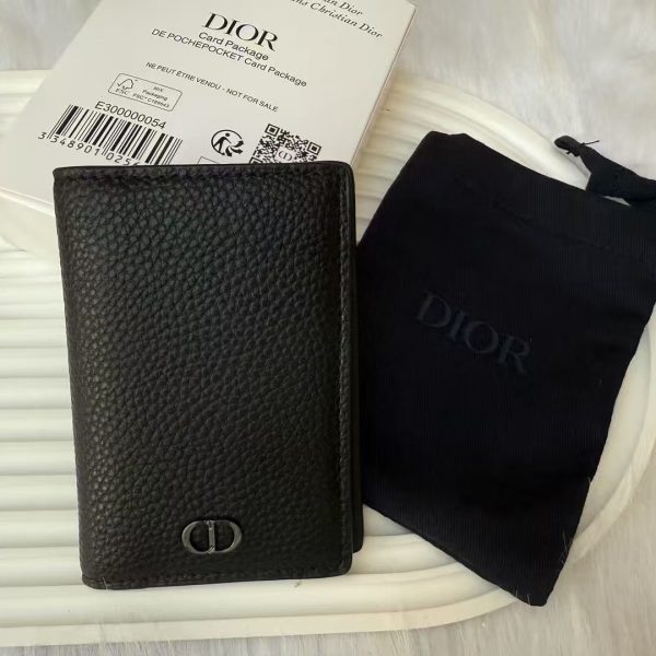 Double Fold Cowhide Leather Card Holder Black