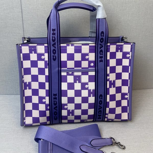 Smith Tote Bag Coated Canvas Leather Checkerboard Print CR101