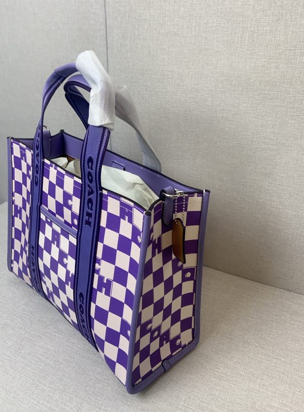 Smith Tote Bag Coated Canvas Leather Checkerboard Print CR101 - Image 3