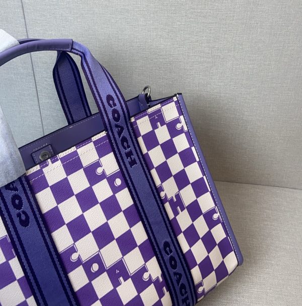 Smith Tote Bag Coated Canvas Leather Checkerboard Print CR101 - Image 2