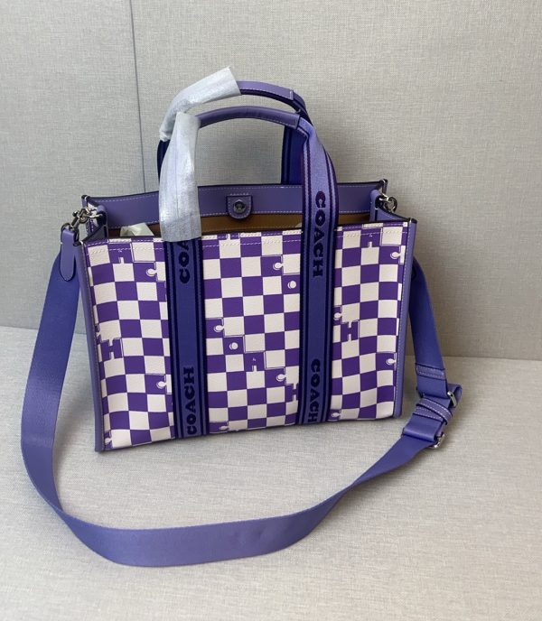 Smith Tote Bag Coated Canvas Leather Checkerboard Print CR101 - Image 8