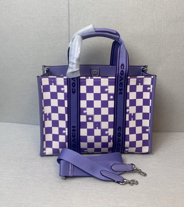 Smith Tote Bag Coated Canvas Leather Checkerboard Print CR101 - Image 10