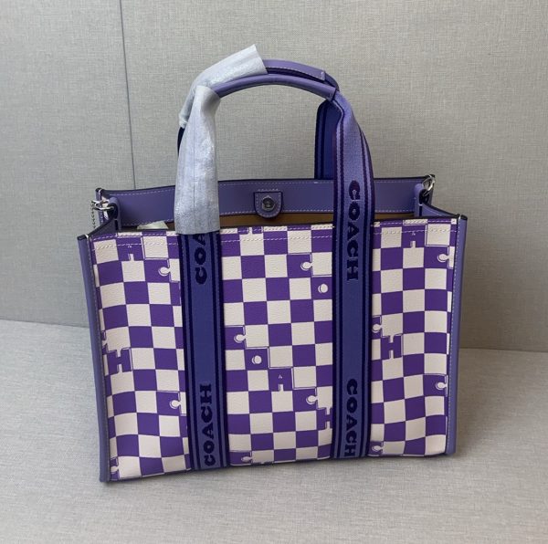 Smith Tote Bag Coated Canvas Leather Checkerboard Print CR101 - Image 6