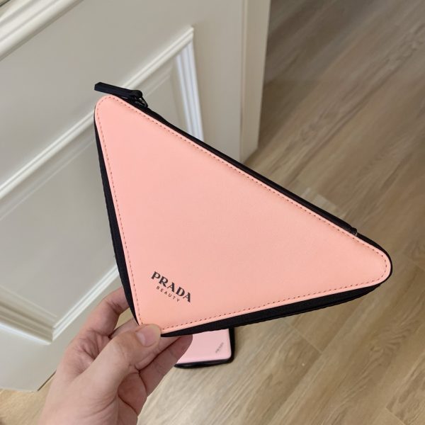 Beauty Makeup Bag Triangle Zip Around Pink Black Cosmetics Pouch - Image 2