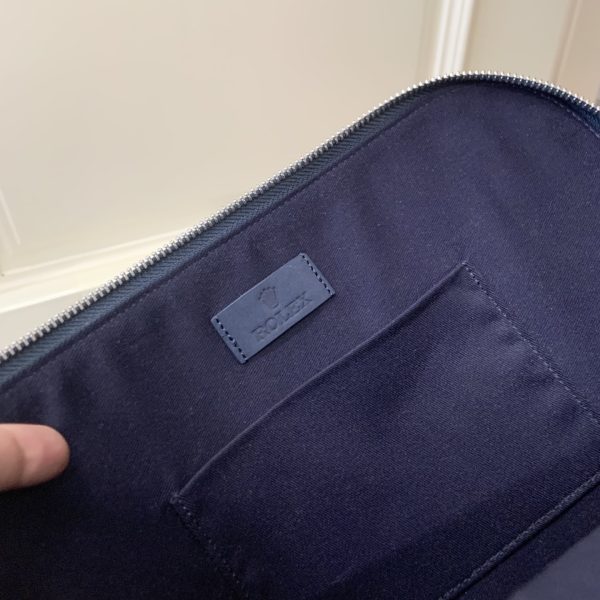 Zip Around Suede Trim Denim Logo Wristlet Handbag Blue - Image 4