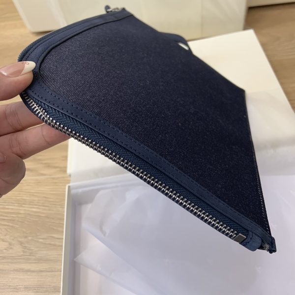Zip Around Suede Trim Denim Logo Wristlet Handbag Blue - Image 9