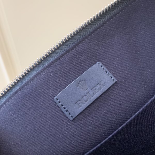 Zip Around Suede Trim Denim Logo Wristlet Handbag Blue - Image 10