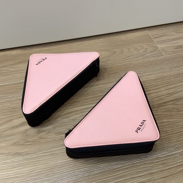 Beauty Makeup Bag Triangle Zip Around Pink Black Cosmetics Pouch - Image 3