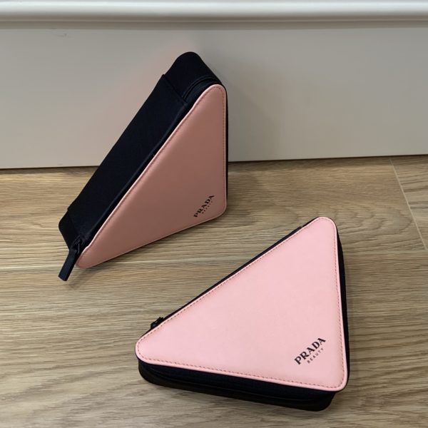 Beauty Makeup Bag Triangle Zip Around Pink Black Cosmetics Pouch - Image 6