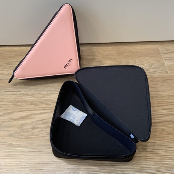 Beauty Makeup Bag Triangle Zip Around Pink Black Cosmetics Pouch - Image 7